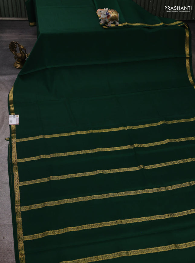 Pure mysore silk saree green with plain body and smlal zari woven border