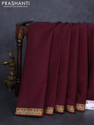 Pure mysore silk saree coffee brown with plain body and small zari woven border