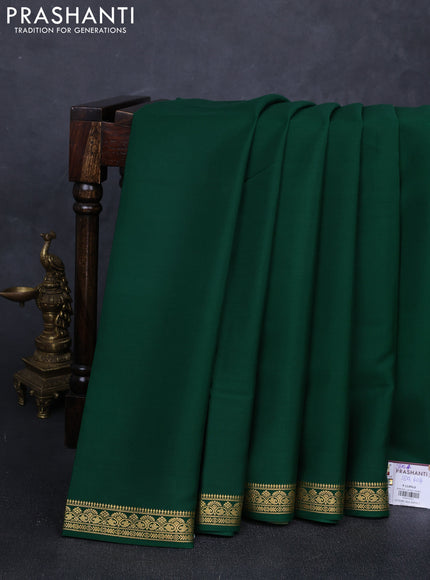 Pure mysore silk saree green with plain body and zari woven border