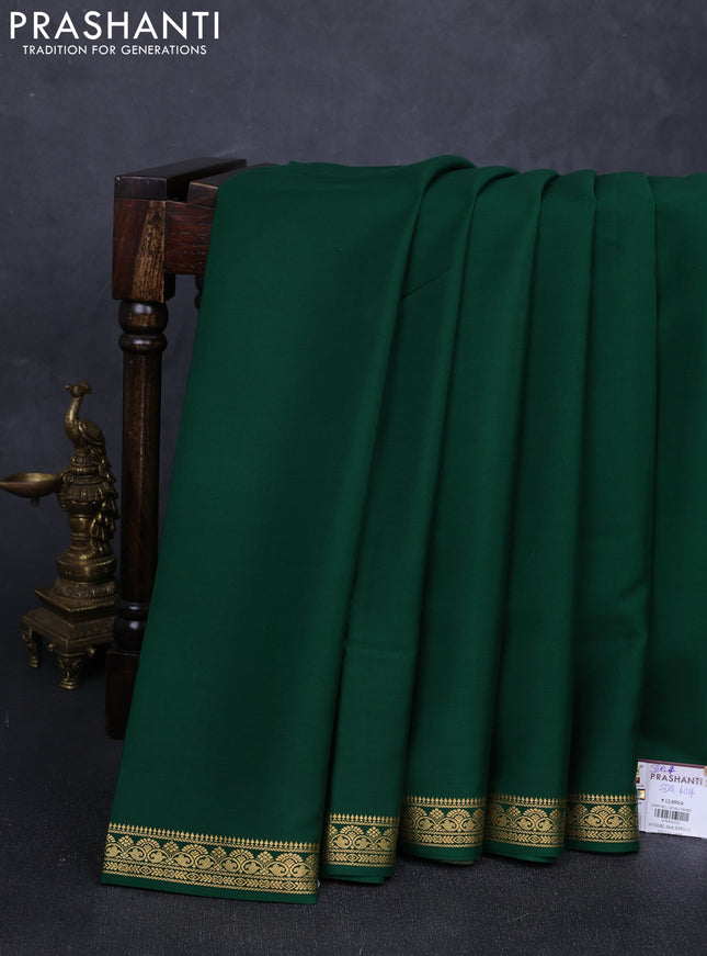 Pure mysore silk saree green with plain body and zari woven border