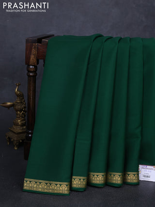 Pure mysore silk saree green with plain body and zari woven border