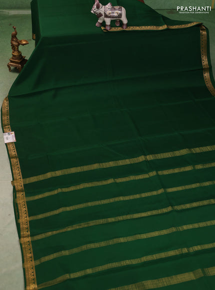 Pure mysore silk saree green with plain body and zari woven border