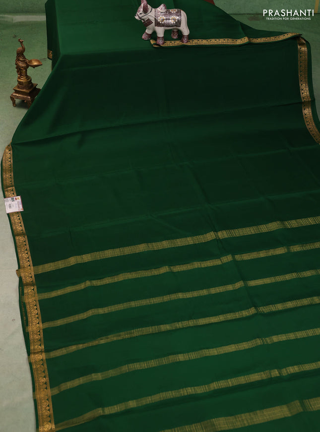 Pure mysore silk saree green with plain body and zari woven border