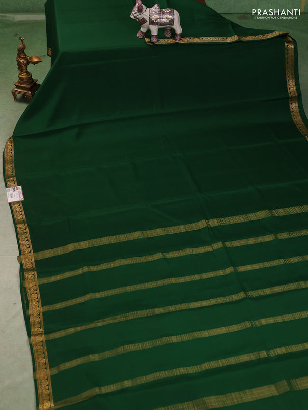 Pure mysore silk saree green with plain body and zari woven border