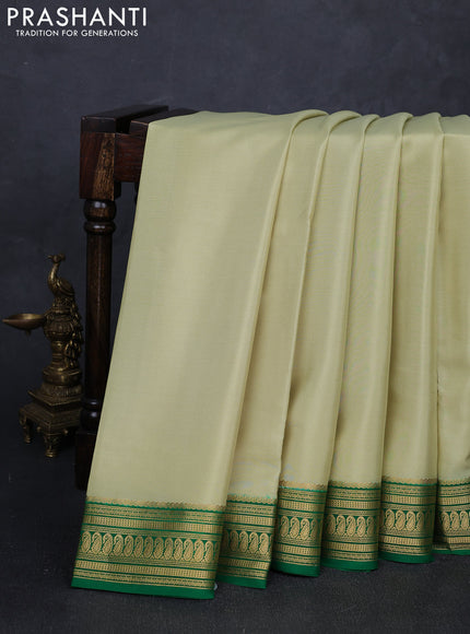 Pure mysore silk saree pista green and green with plain body and zari woven border