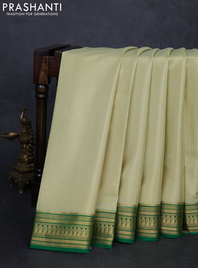 Pure mysore silk saree pista green and green with plain body and zari woven border