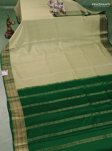 Pure mysore silk saree pista green and green with plain body and zari woven border