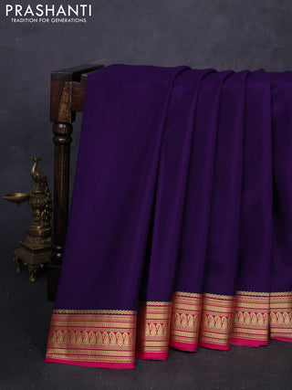 Pure mysore silk saree violet and pink with plain body and zari woven border