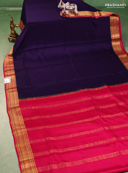 Pure mysore silk saree violet and pink with plain body and zari woven border