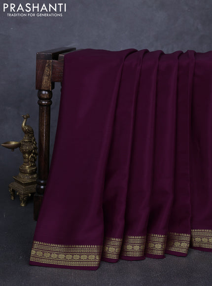 Pure mysore silk saree deep wine shade with plain body and zari woven border