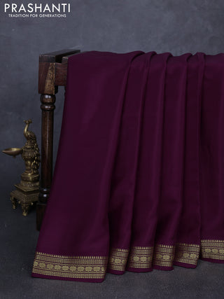 Pure mysore silk saree deep wine shade with plain body and zari woven border