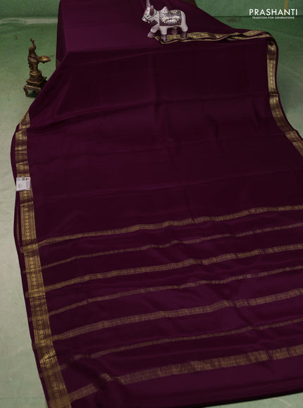 Pure mysore silk saree deep wine shade with plain body and zari woven border
