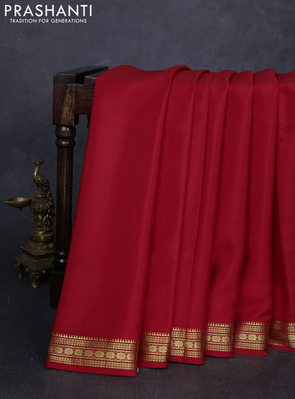 Pure mysore silk saree red with plain body and zari woven border