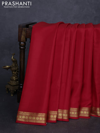 Pure mysore silk saree red with plain body and zari woven border