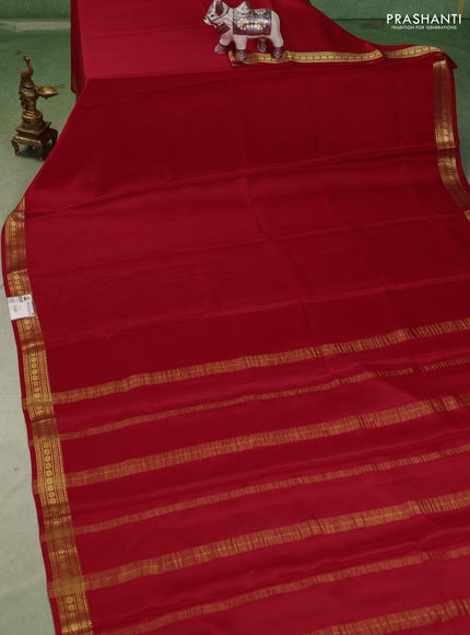 Pure mysore silk saree red with plain body and zari woven border