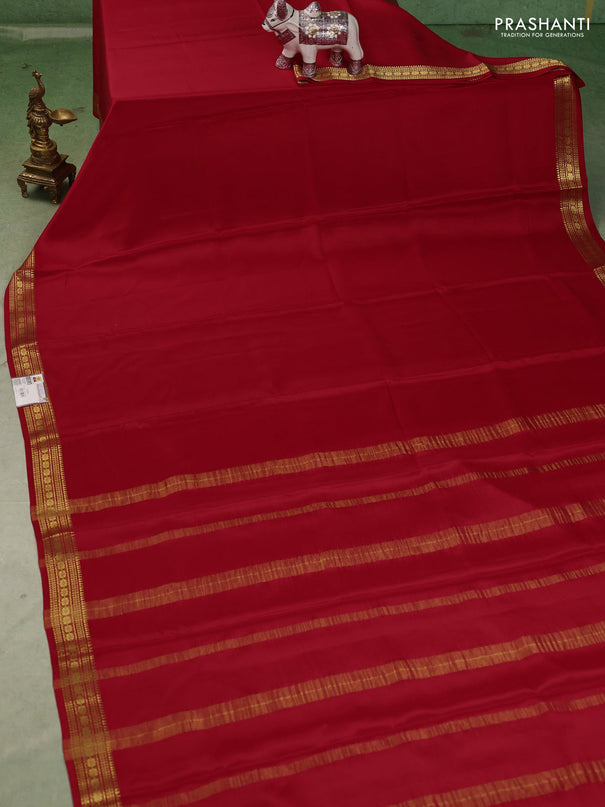 Pure mysore silk saree red with plain body and zari woven border