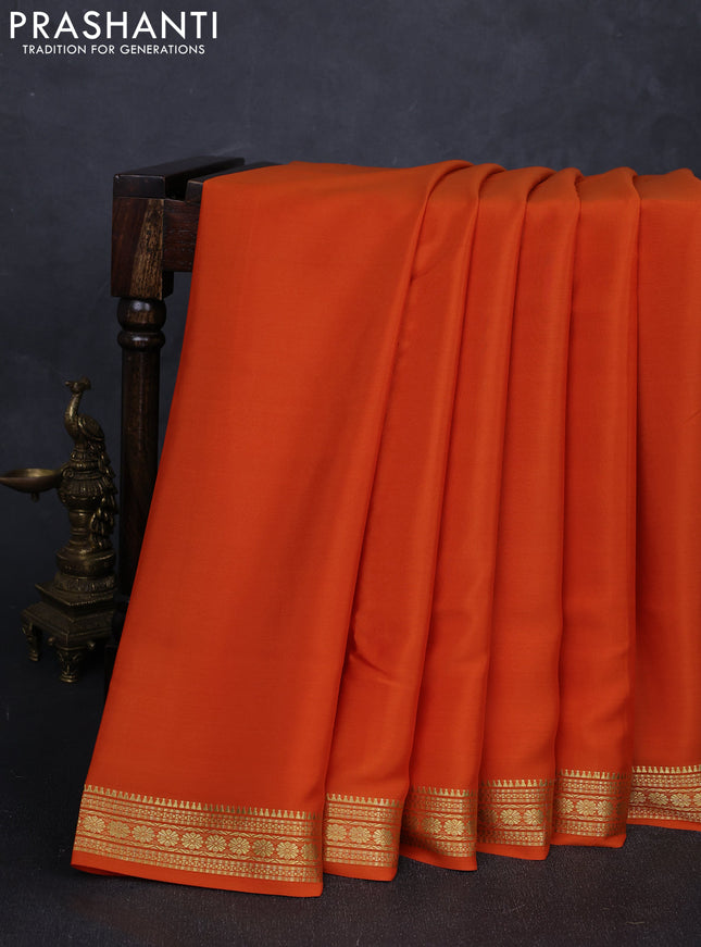 Pure mysore silk saree rust shade with plain body and zari woven border