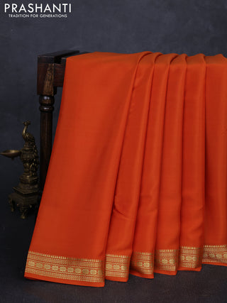 Pure mysore silk saree rust shade with plain body and zari woven border