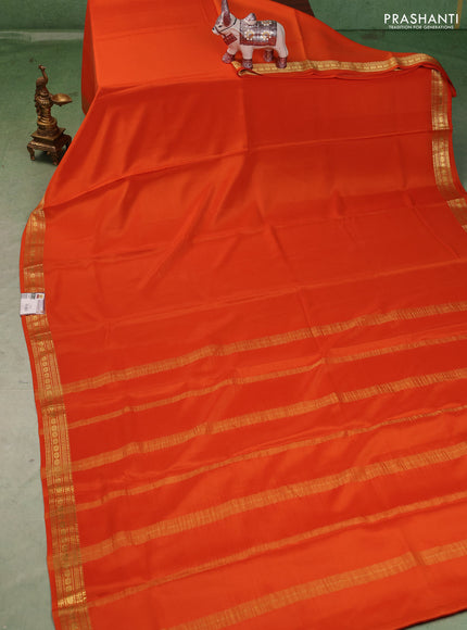 Pure mysore silk saree rust shade with plain body and zari woven border