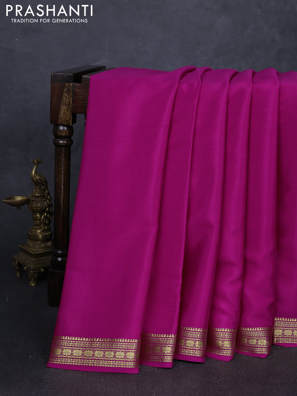 Pure mysore silk saree pink with plain body and zari woven border