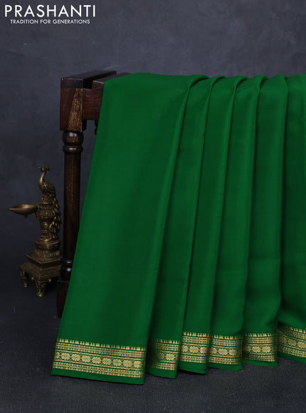 Pure mysore silk saree green with plain body and zari woven border