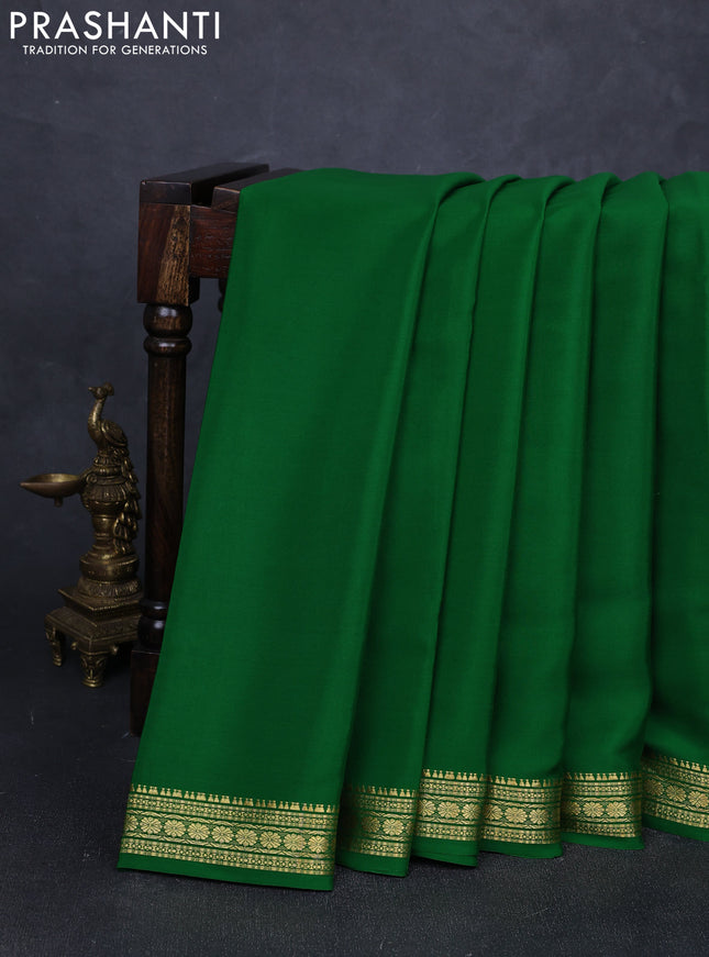 Pure mysore silk saree green with plain body and zari woven border
