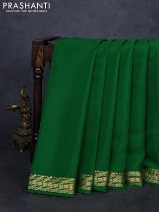 Pure mysore silk saree green with plain body and zari woven border