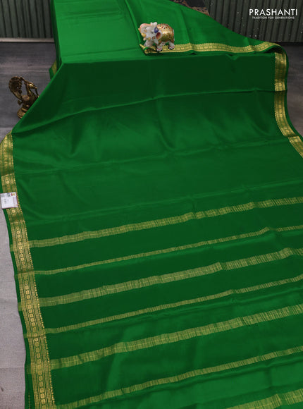 Pure mysore silk saree green with plain body and zari woven border