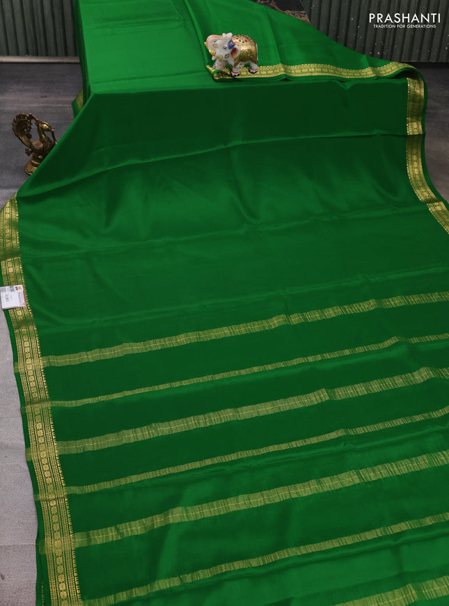 Pure mysore silk saree green with plain body and zari woven border