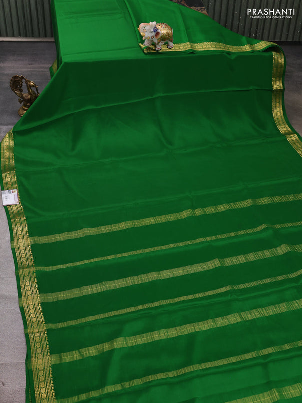 Pure mysore silk saree green with plain body and zari woven border