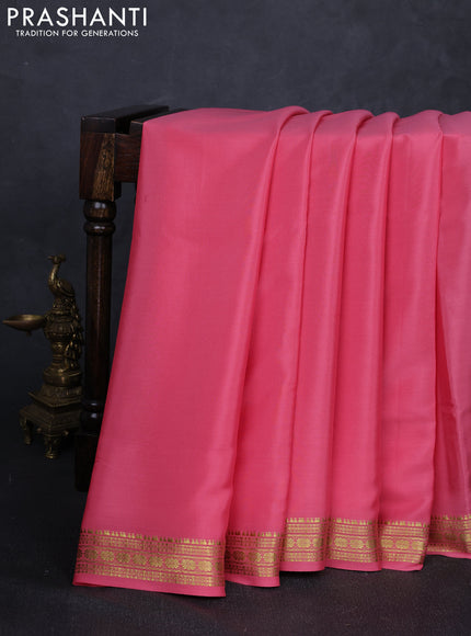 Pure mysore silk saree peach pink with plain body and zari woven border