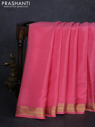 Pure mysore silk saree peach pink with plain body and zari woven border