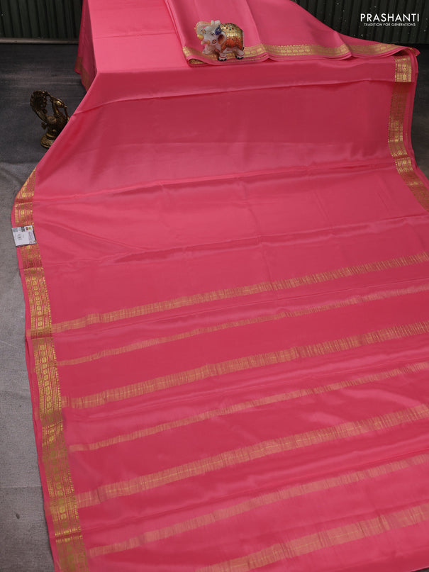 Pure mysore silk saree peach pink with plain body and zari woven border