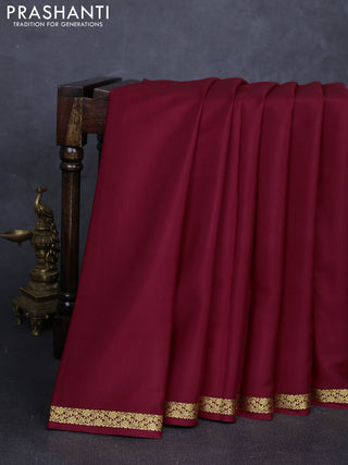 Pure mysore silk saree maroon with plain body and small zari woven border