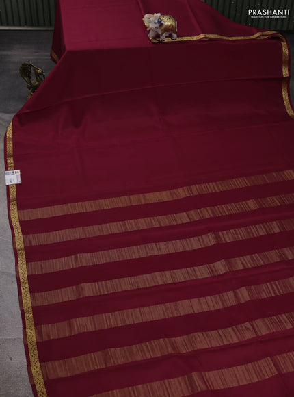 Pure mysore silk saree maroon with plain body and small zari woven border