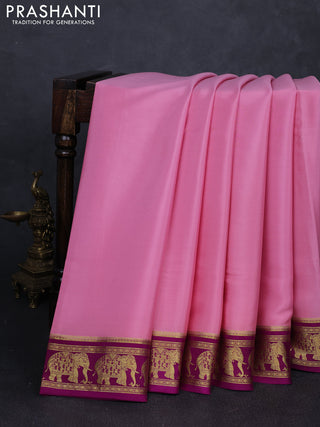 Pure mysore silk saree pastel pink and purple with plain body and zari woven border