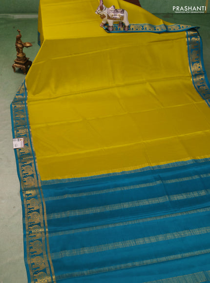 Pure mysore silk saree light green and teal blue with plain body and zari woven border