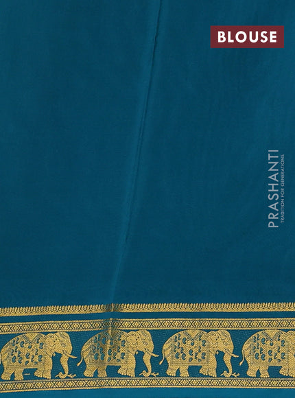 Pure mysore silk saree light green and teal blue with plain body and zari woven border