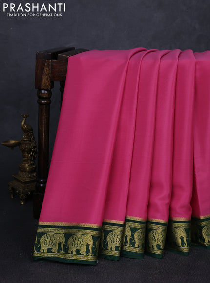 Pure mysore silk saree mauve pink and green with plain body and zari woven border