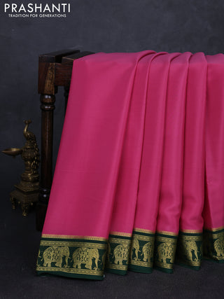 Pure mysore silk saree mauve pink and green with plain body and zari woven border