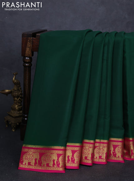 Pure mysore silk saree green and pink with plain body and zari woven border