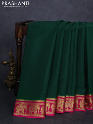 Pure mysore silk saree green and pink with plain body and zari woven border