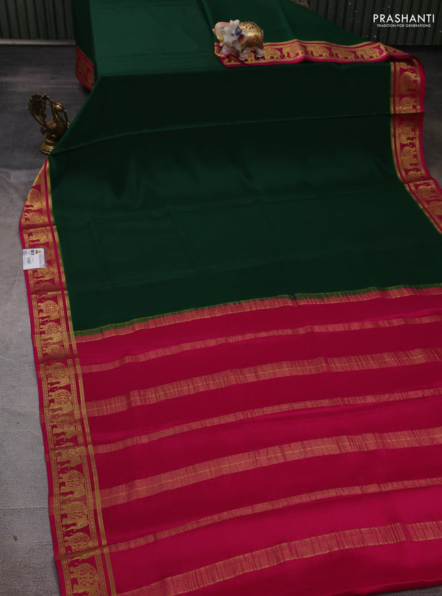 Pure mysore silk saree green and pink with plain body and zari woven border
