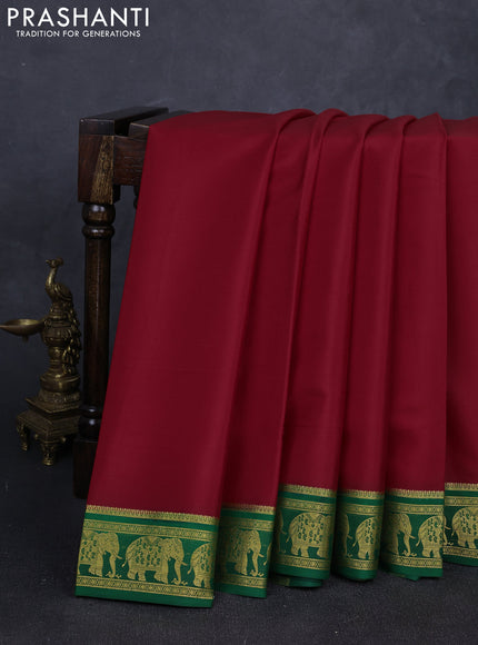 Pure mysore silk saree red and green with plain body and zari woven border