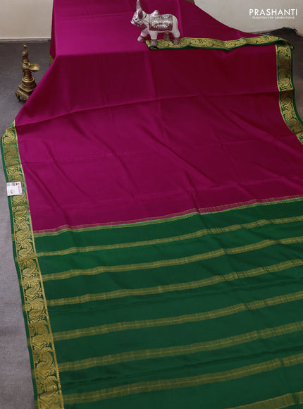Pure mysore silk saree pink and green with plain body and zari woven border