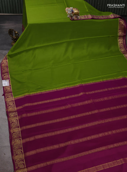 Pure mysore silk saree light green and purple with plain body and zari woven border