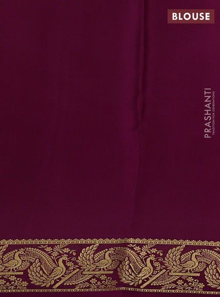 Pure mysore silk saree light green and purple with plain body and zari woven border