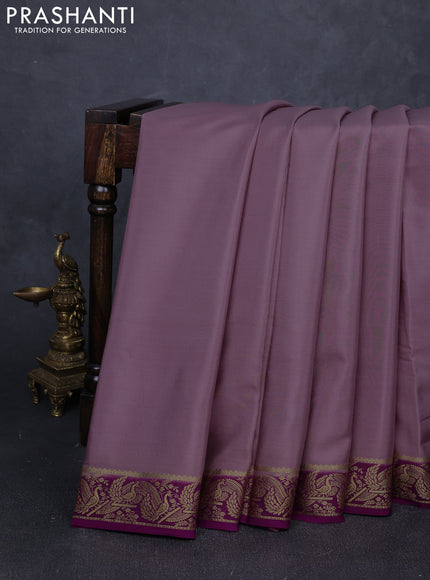 Pure mysore silk saree mauve pink and magenta pink with plain body and zari woven border
