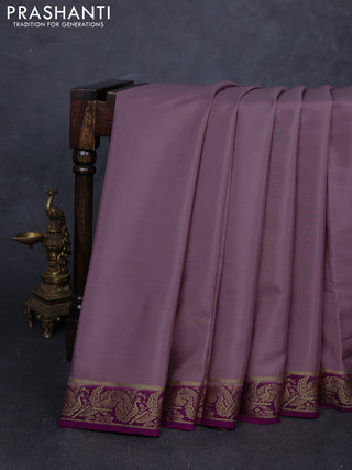 Pure mysore silk saree mauve pink and magenta pink with plain body and zari woven border