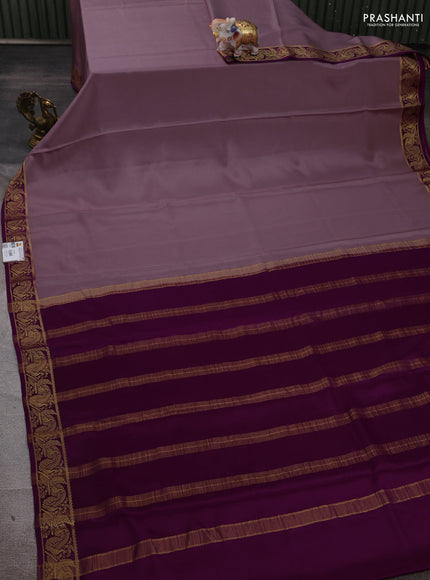 Pure mysore silk saree mauve pink and magenta pink with plain body and zari woven border
